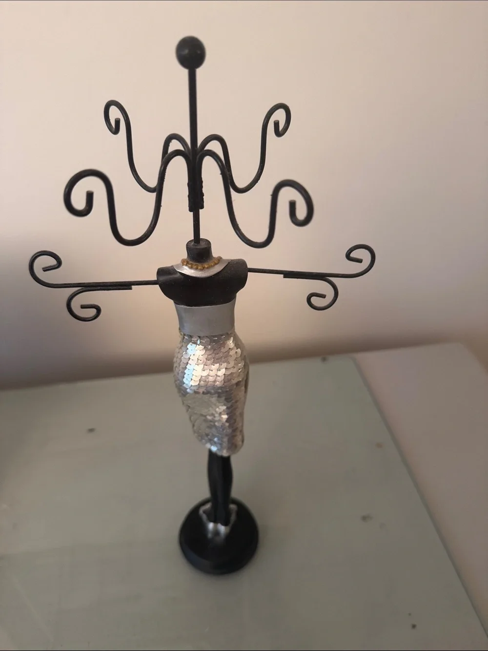 Elegant Silver Sequin Dress Jewelry Organizer Stand